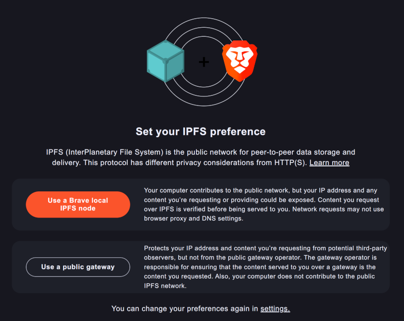 Brave&#x27;s IPFS Preference Screen